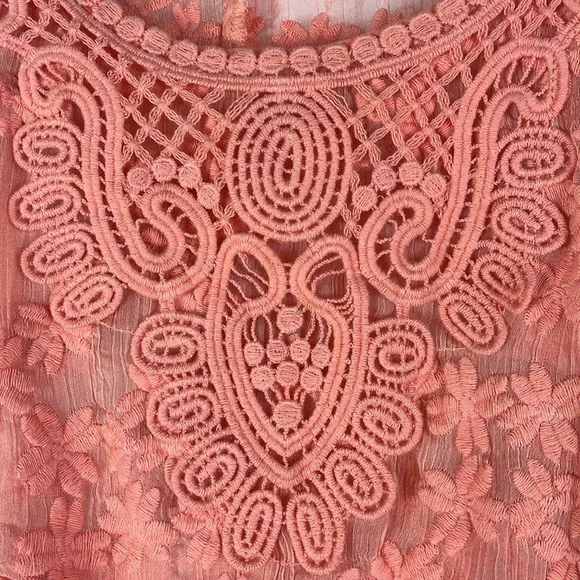 Charming Charlie gauzy lacy batwing peplum sheer top Sz L in orange - Picture 8 of 10